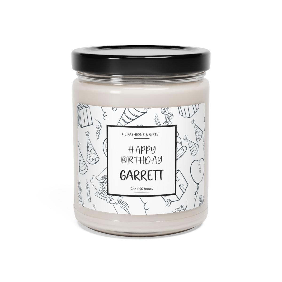 Custom Happy Birthday Soy Candle - Charcoal Gray Label