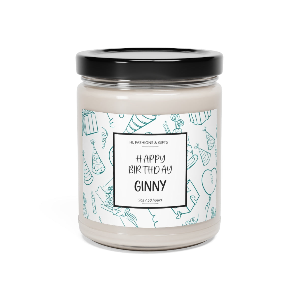 Custom Happy Birthday Soy Candle - Teal Label