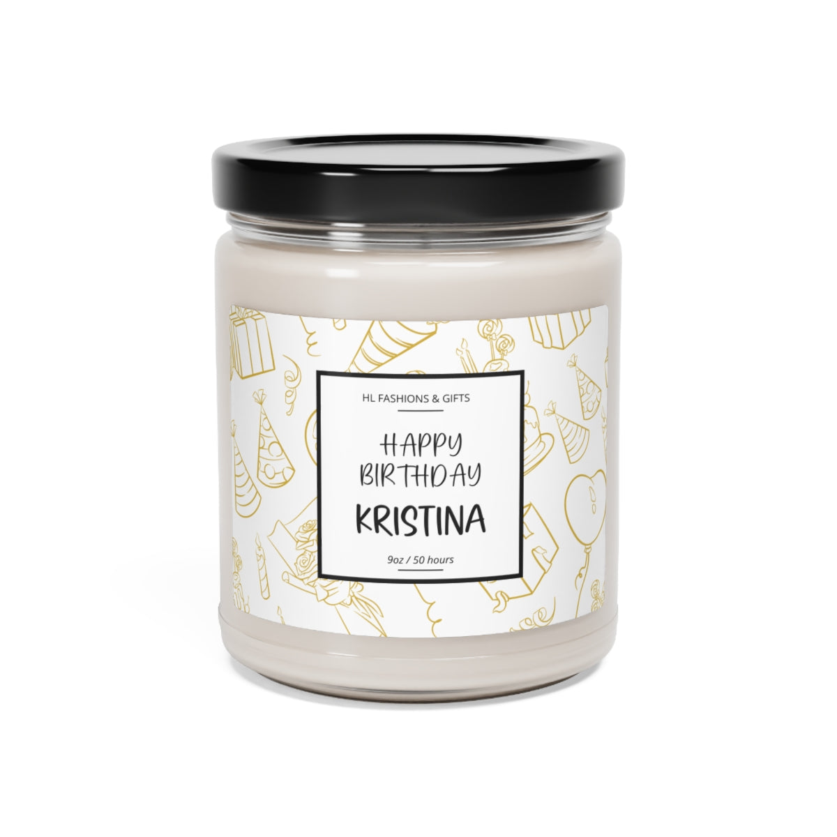 Custom Happy Birthday Soy Candle - Metallic Gold Label