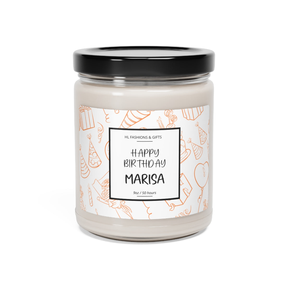 Custom Happy Birthday Soy Candle - Orange Label
