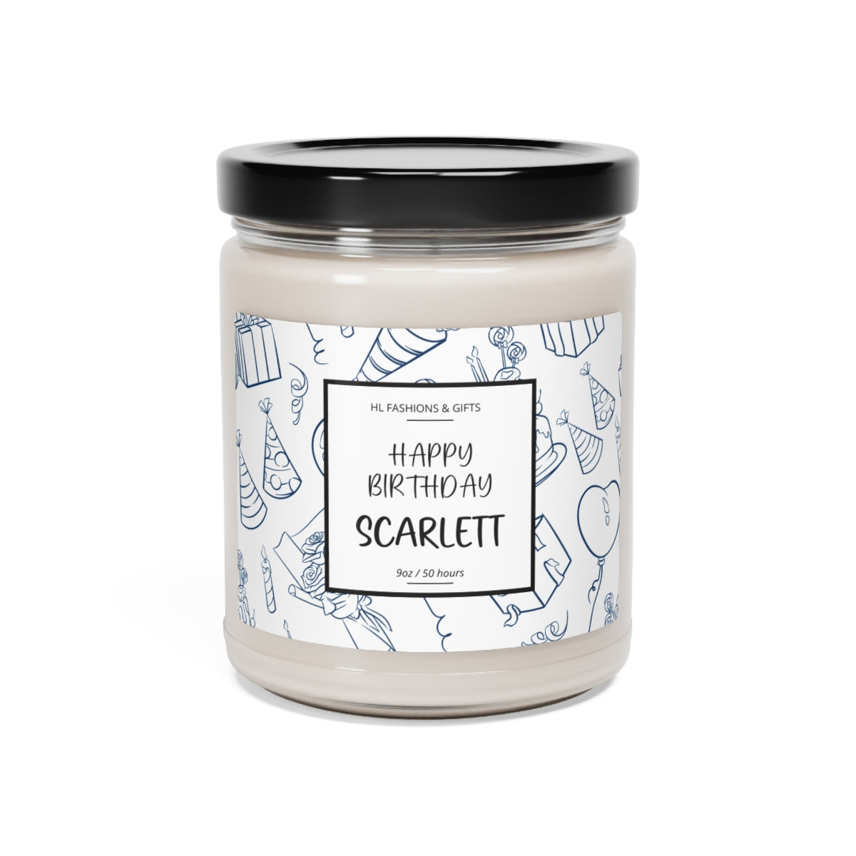 Custom Happy Birthday Soy Candle - Navy Blue Label
