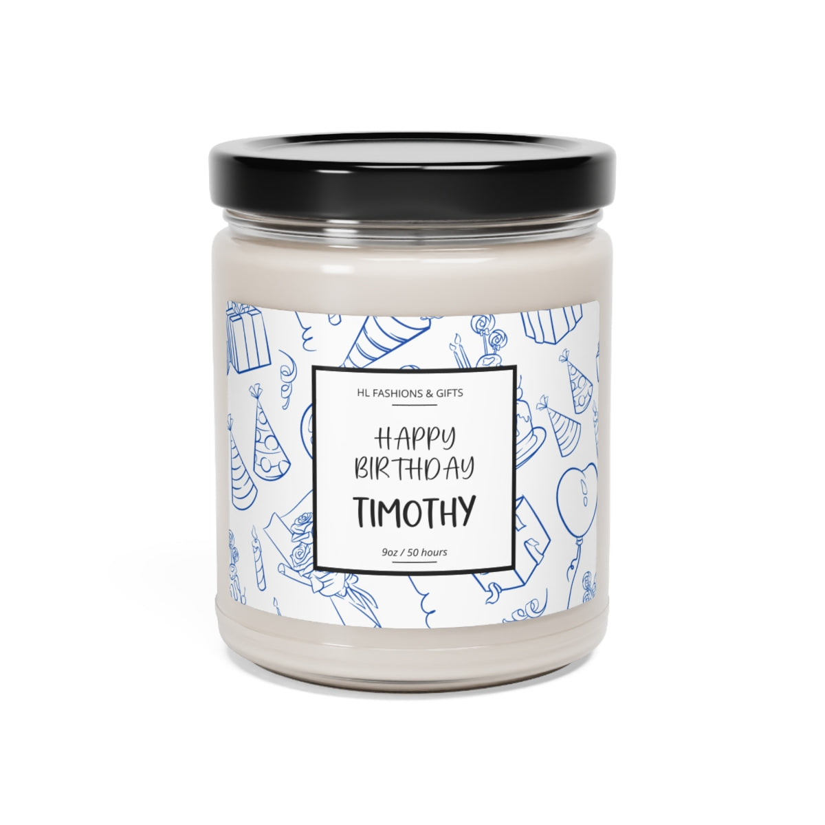 Custom Happy Birthday Soy Candle - Cobalt Blue Label