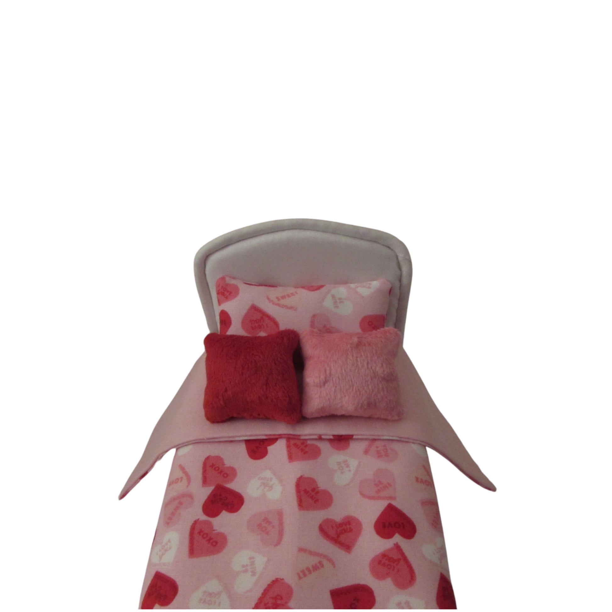 Hearts Doll Bedding for 6 1/2-inch dolls Front view Up Close