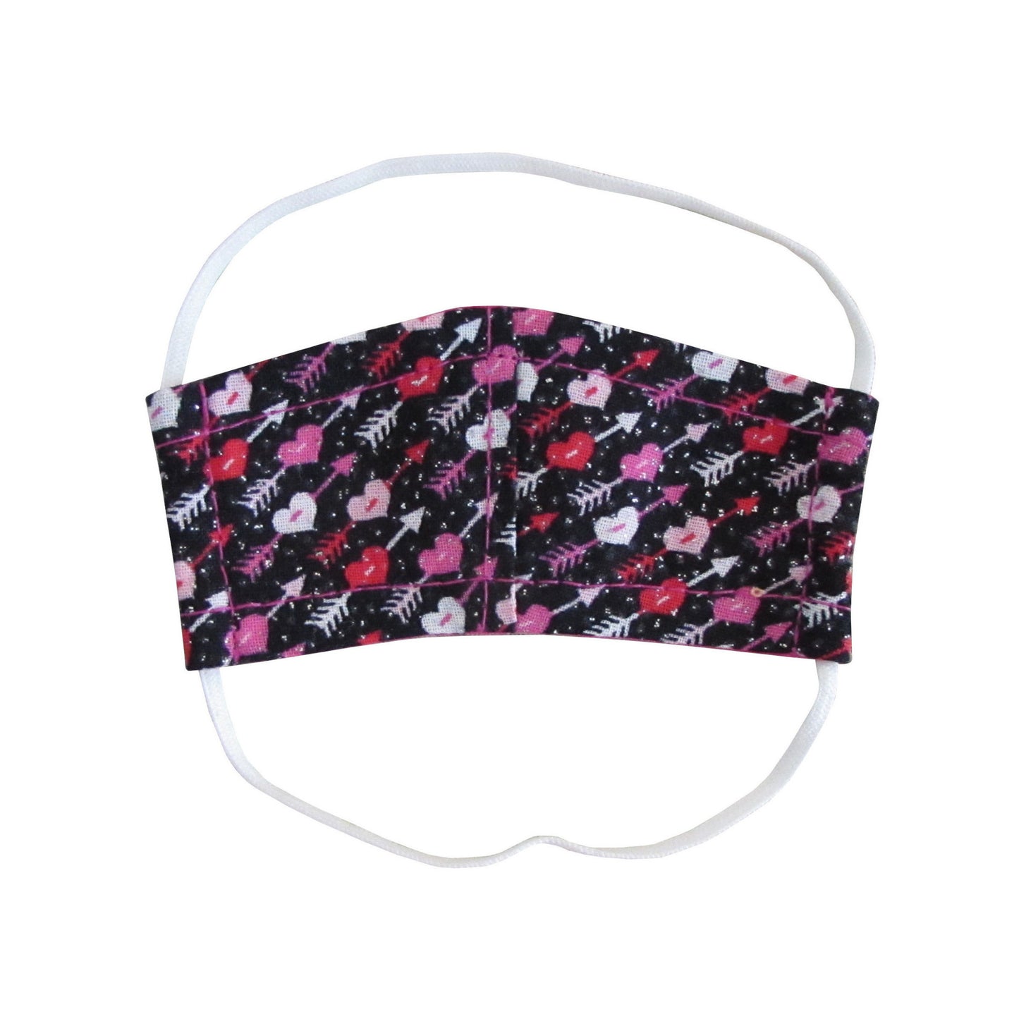 Hearts with Arrows on Black Print Doll Face Mask for 18-inch dolls Flat