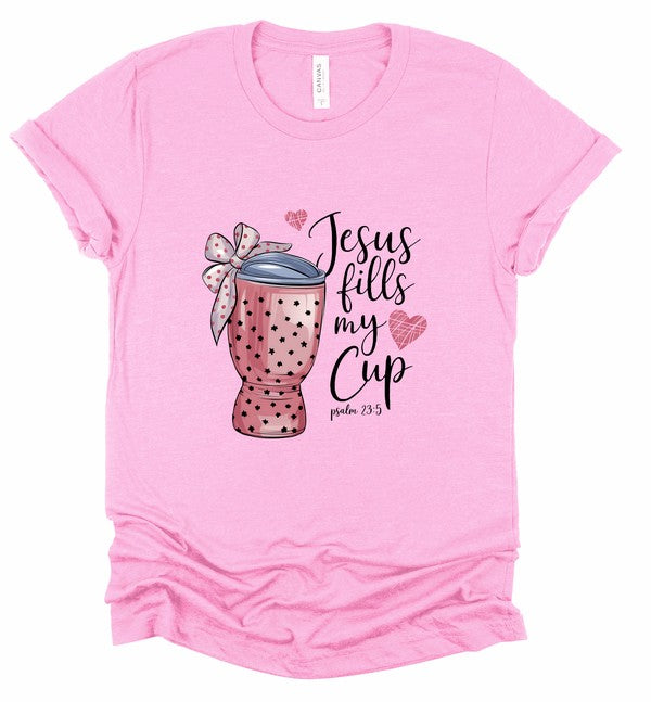 Heather Bubble Gum Jesus Fill My Cup Graphic Tee