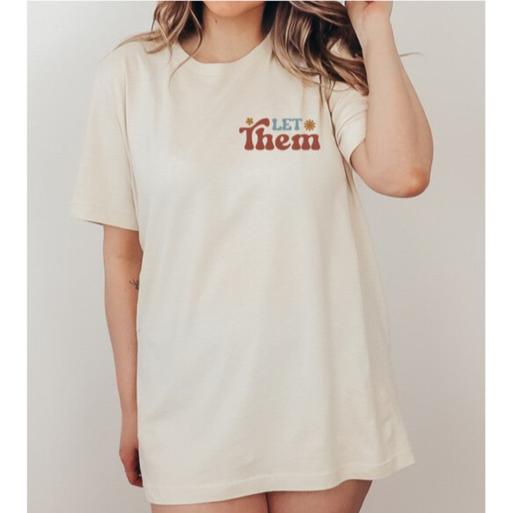 Heather Dust Colorful Front/Back Let Them Graphic Tee on Model