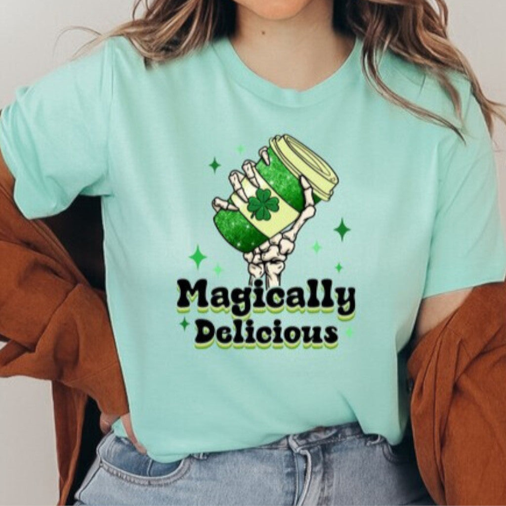 Heather Mint Magically Delicious Coffee Graphic Crew Neck Tee