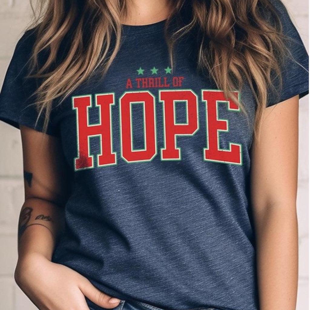 Heather Navy A Thrill of Hope Graphic Tee