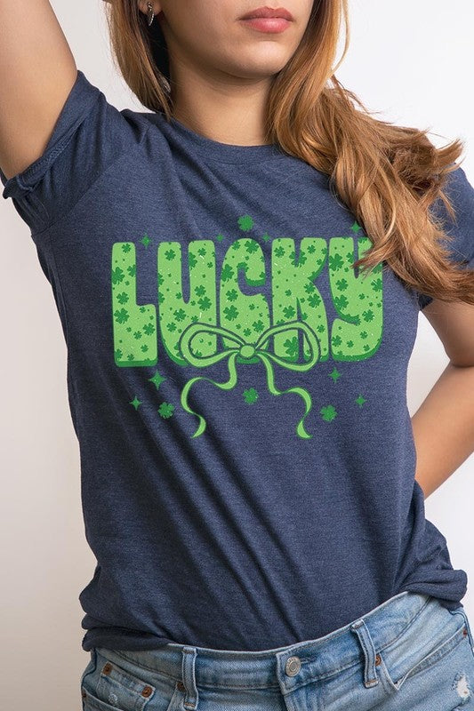Heather Navy Coquette Lucky Bow Graphic Tee