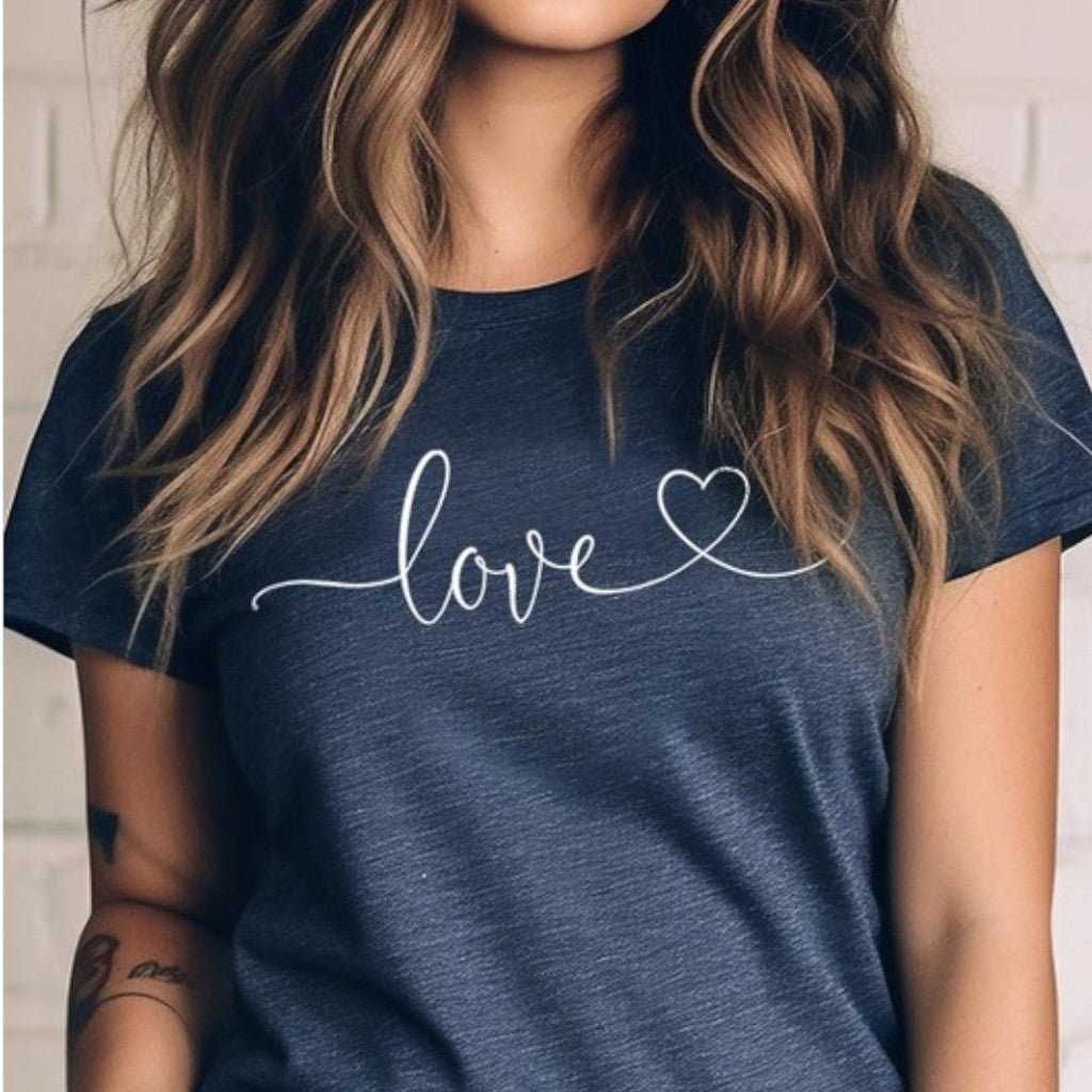 Heather Navy Love With Heart Graphic Tee