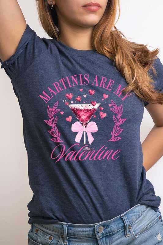 Heather Navy Martini Are My Valentine Graphic Tee
