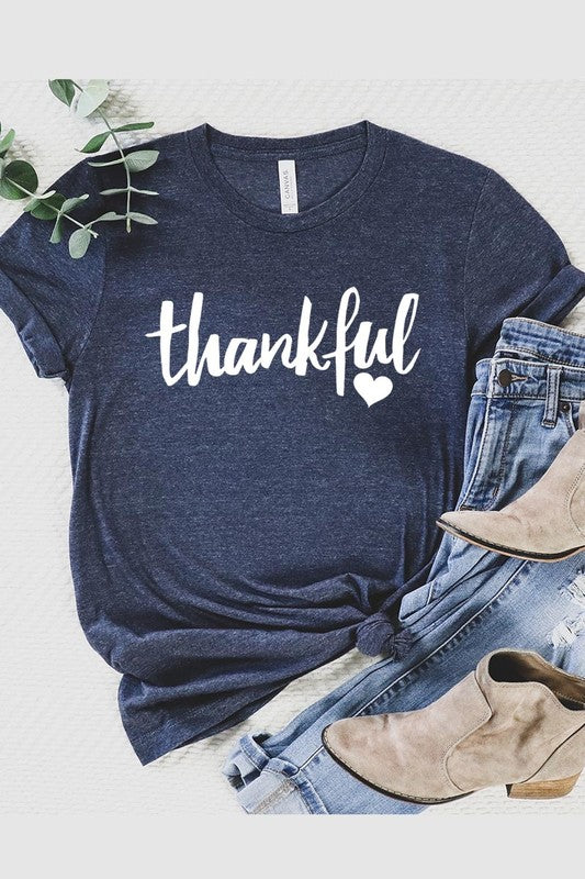 Heather Navy Thankful Heart Graphic Tee