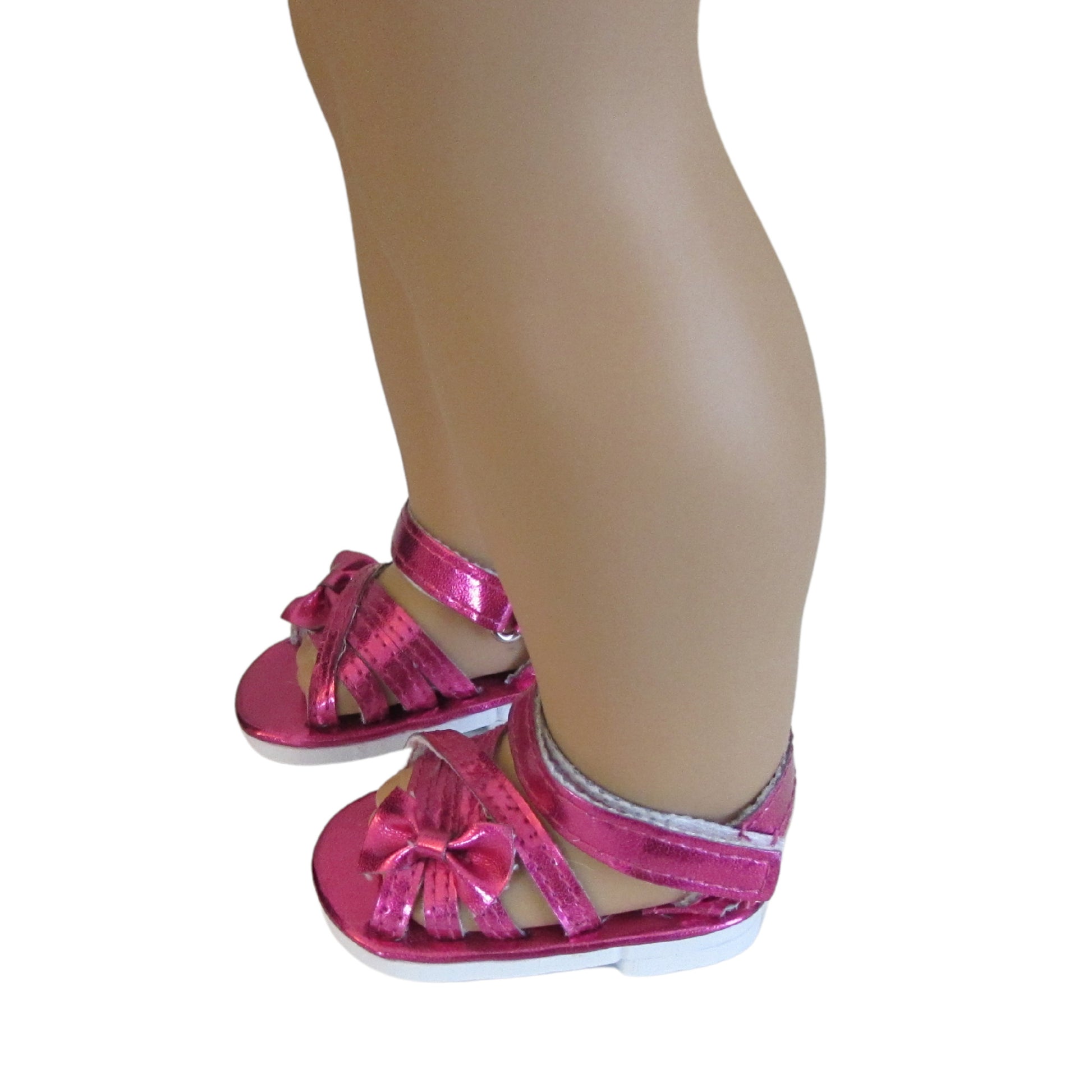 Hot Pink Metallic Sandals without stone accents for 18-inch dolls on doll Side view