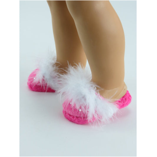 Hot Pink Rhinestone Slippers for 18-inch dolls with doll
