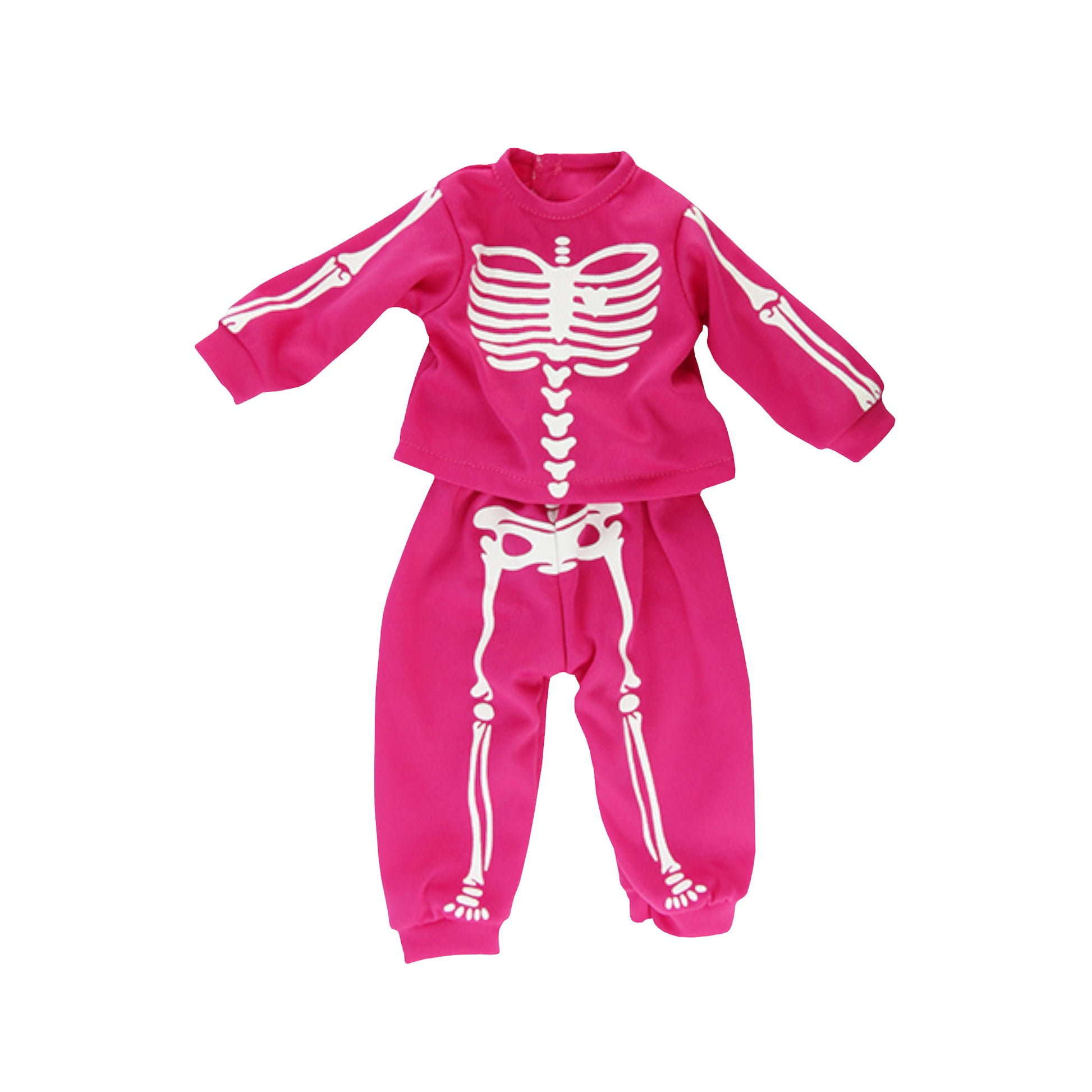 Hot Pink Skeleton Halloween Pajamas for 18-inch dolls Flat
