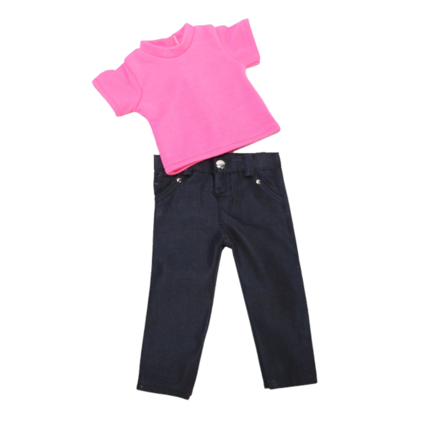 Hot Pink Tee and Black Pants for 18-inch dolls Flat