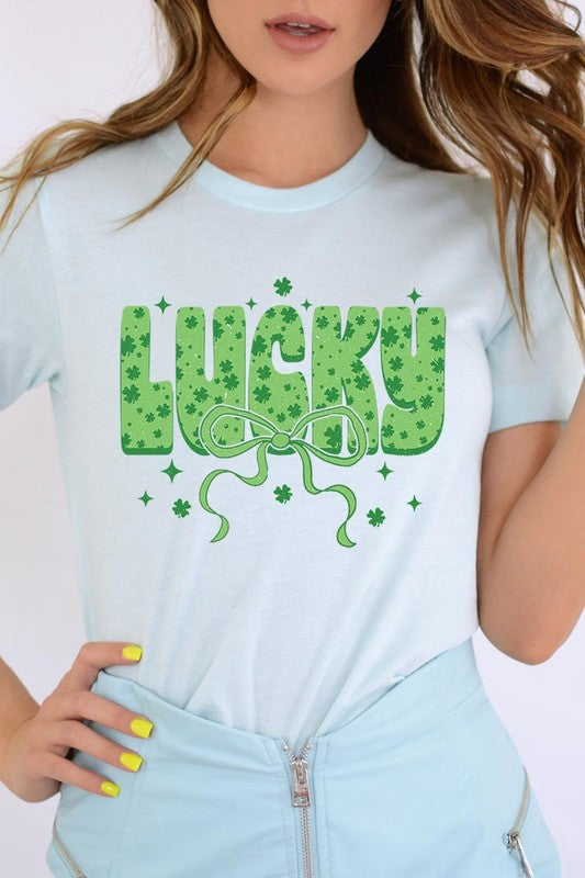 Ice Blue Coquette Lucky Bow Graphic Tee