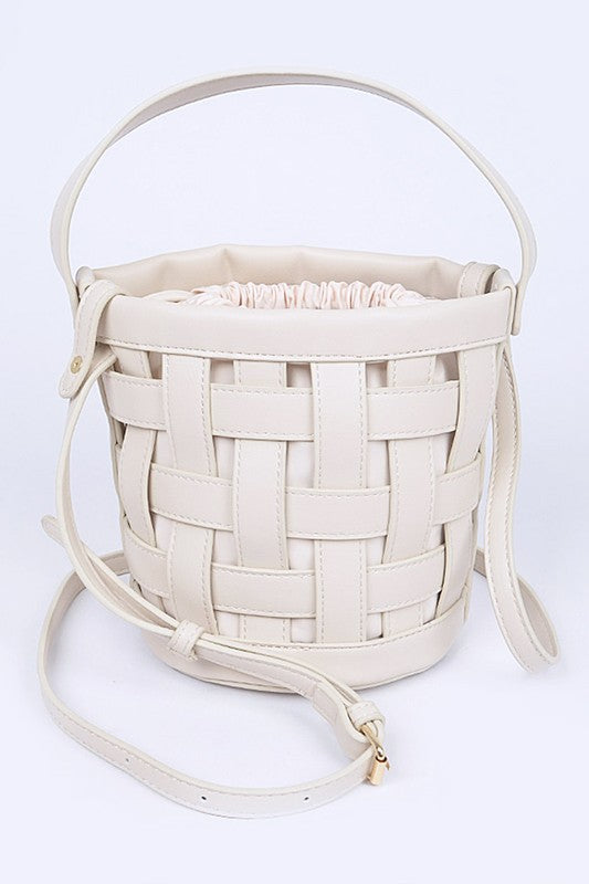 Ivory 2 In 1 Open Weaved Bucket Swing Bag Front view