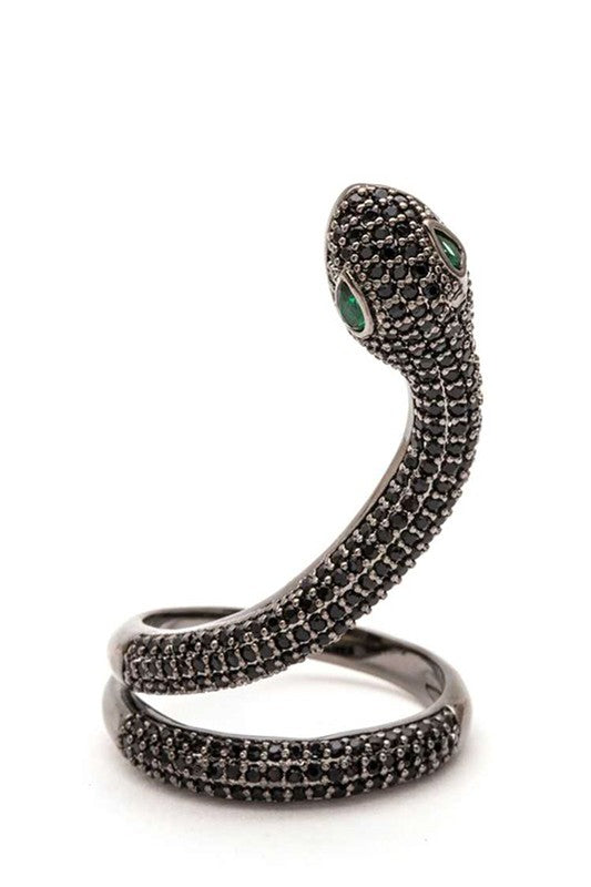 Jet Black Micro Pave CZ Adjustable Snake Ring