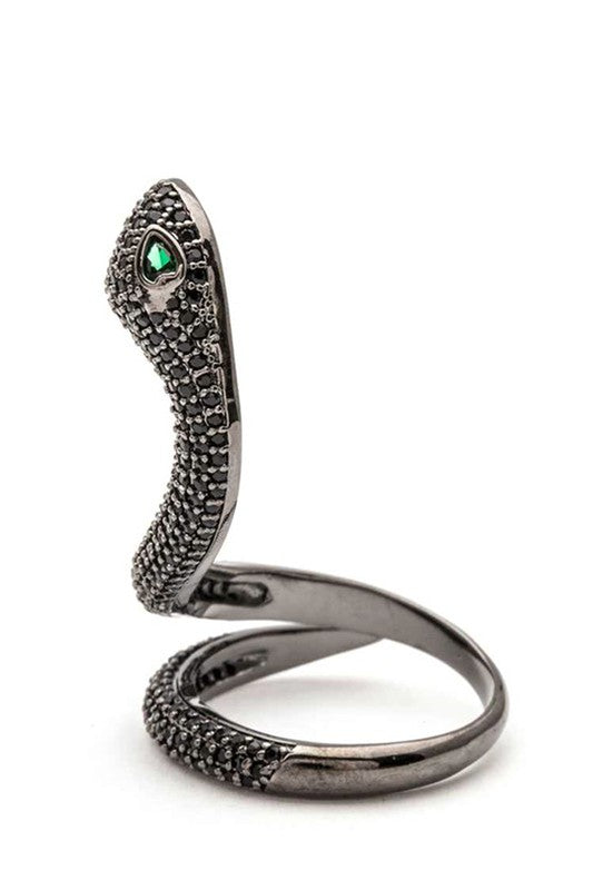 Jet Black Micro Pave CZ Adjustable Snake Ring Side view