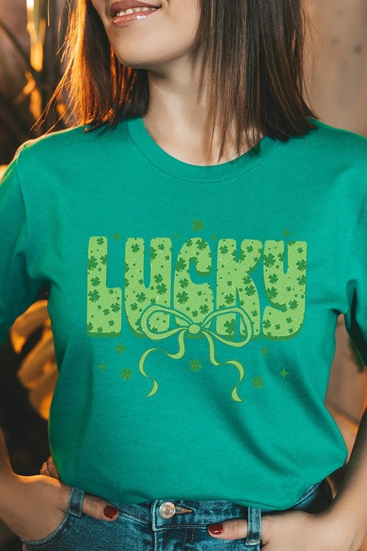 Kelly Green Coquette Lucky Bow Graphic Tee