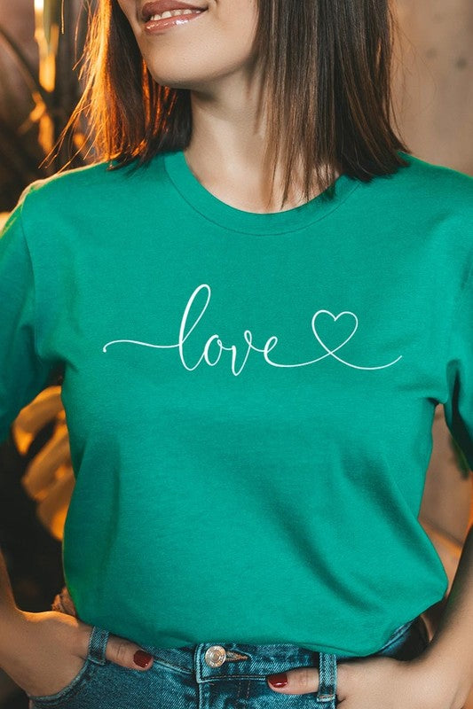 Kelly Green Love With Heart Graphic Tee