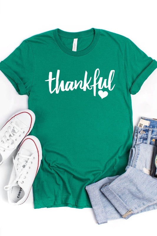 Kelly Green Thankful Heart Graphic Tee