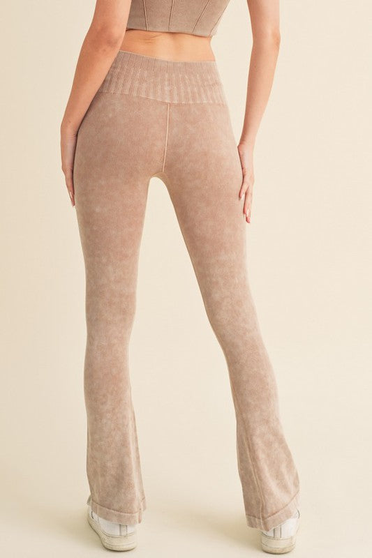 Khaki Women's Stone Washed Ribbed Yoga Pants Back view