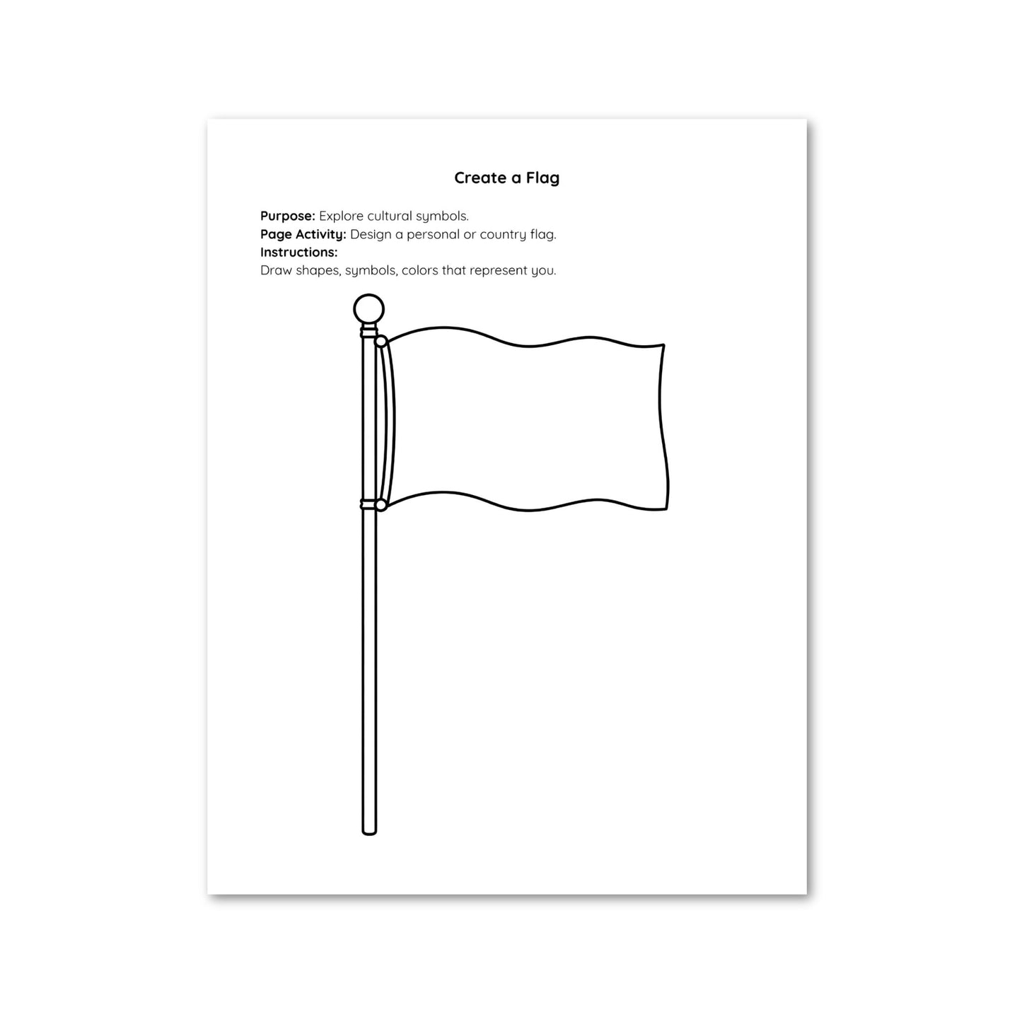 Blank flag design template with instructions on a white background