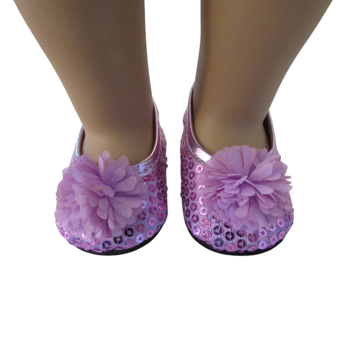 Lavender Flower and Sequins Flats for 18-inch dolls with doll