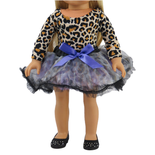 Leopard Leotard Dance Outfit with Tutu for 18-inch dolls with doll