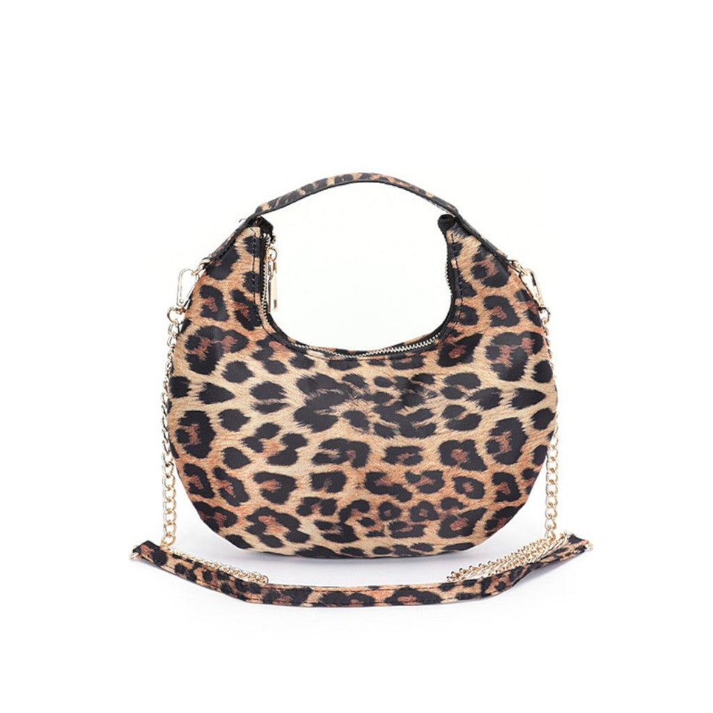 Leopard Print Top Handle Circle Swing Bag Front view