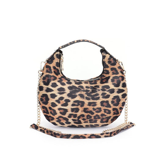Leopard Print Top Handle Circle Swing Bag Front view