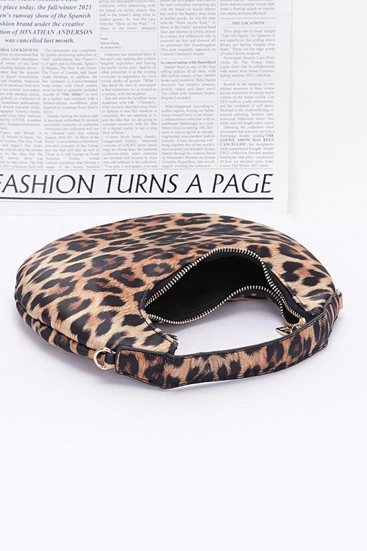 Leopard Print Top Handle Circle Swing Bag Interior view