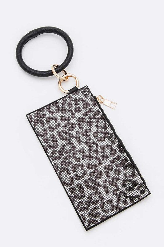 Leopard Rhinestone Wrislet Pouch Wallet