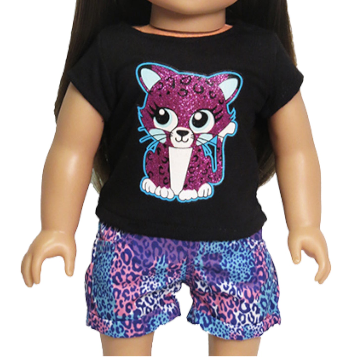 Leopard Sparkly Cat Outfit for 18-inch dolls Up Close
