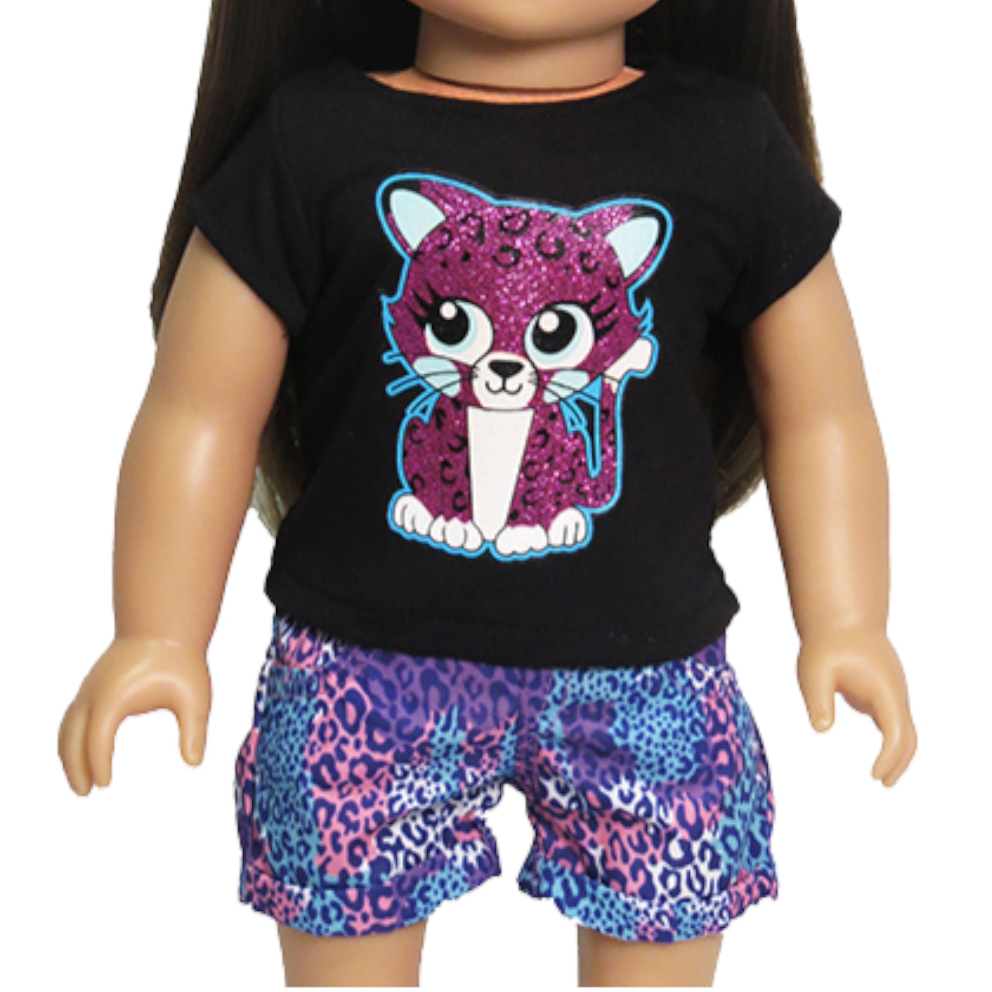 Leopard Sparkly Cat Outfit for 18-inch dolls Up Close