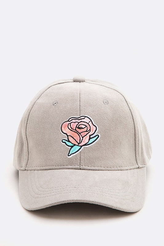 Light Grey Rose Patch Suede Cap