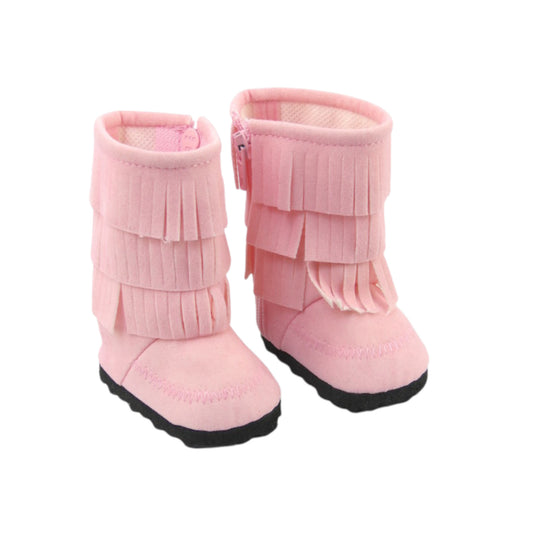 Light Pink Three-tier Fringe Boots for 18-inch dolls
