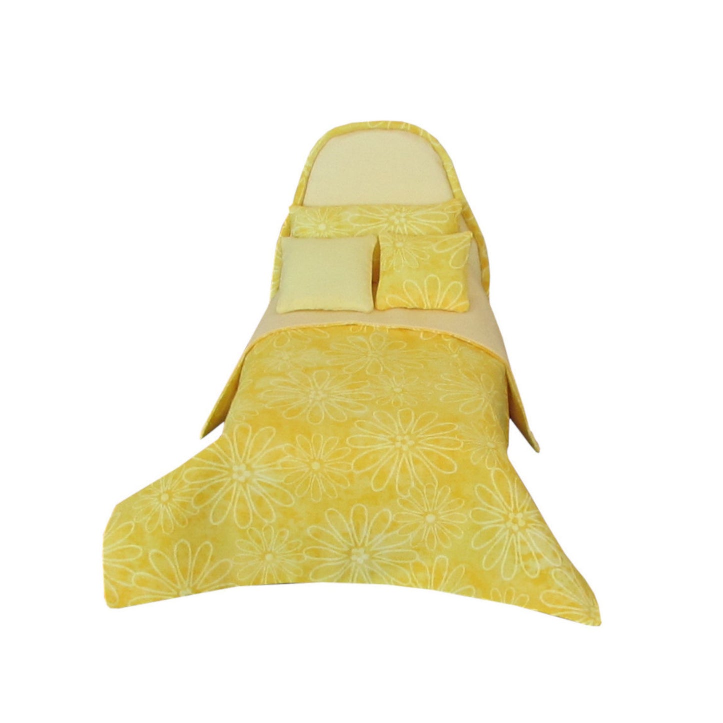 Light Yellow Doll Bed and Floral Bedding for 6 1/2-inch dolls