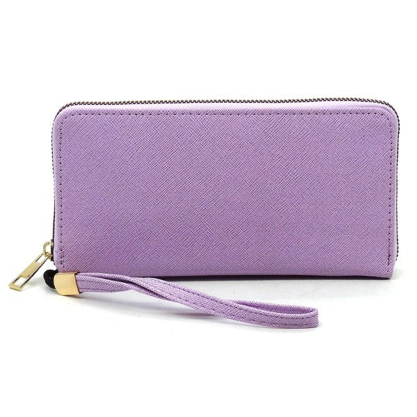 Lilac Saffiano Zip Around Wallet Wristlet Front view