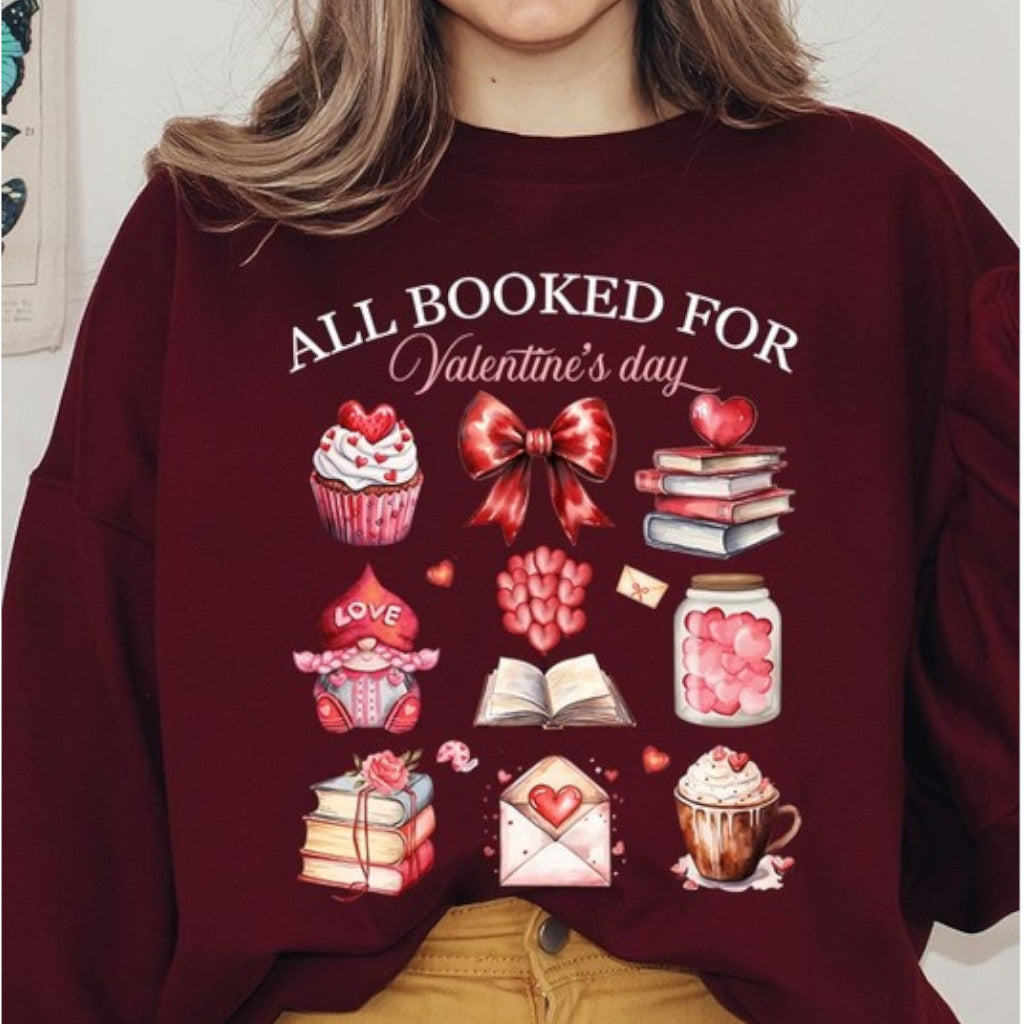 Maroon All Booked for Valentine's Graphic Sweatshirt