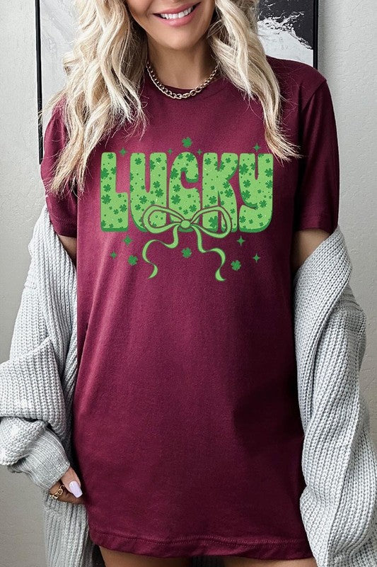 Maroon Coquette Lucky Bow Graphic Tee