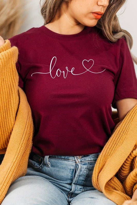 Maroon Love With Heart Graphic Tee