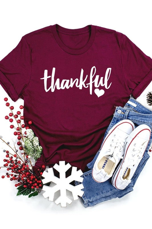 Maroon Thankful Heart Graphic Tee