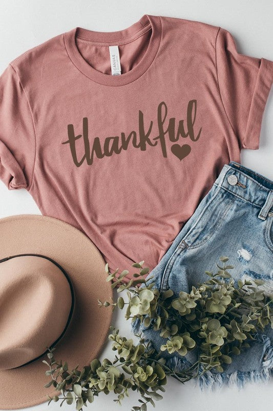 Mauve Thankful Heart Graphic Tee