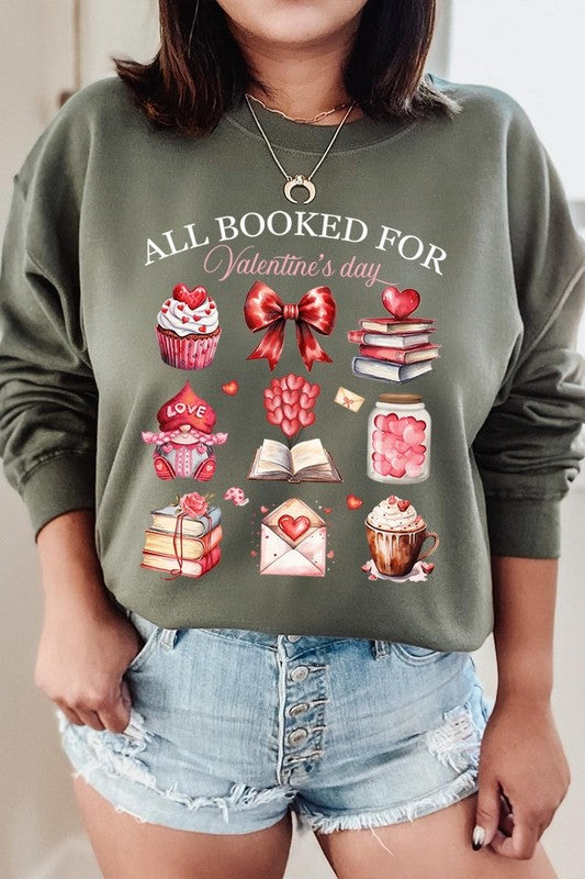 Military Green All Booked for Valentine's Graphic Sweatshirt