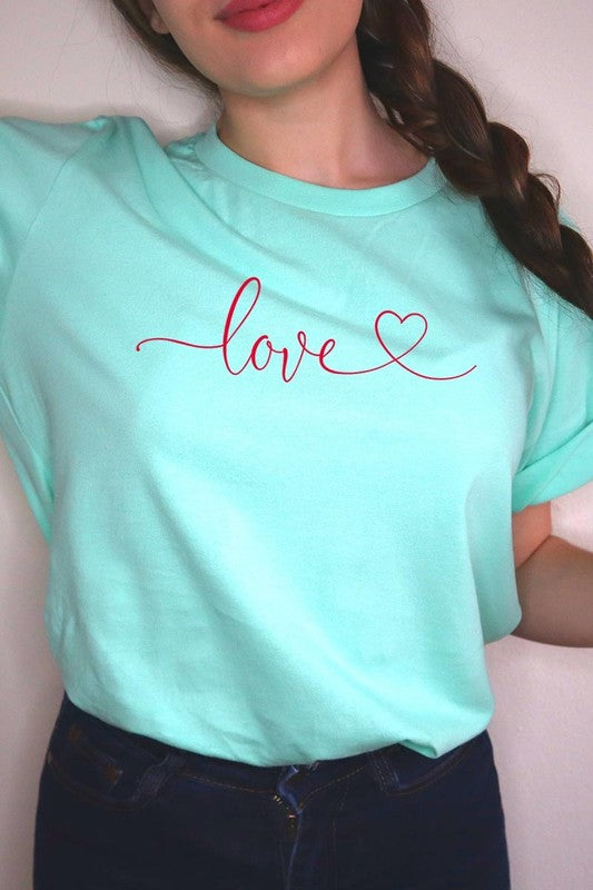 Mint Love With Heart Graphic Tee