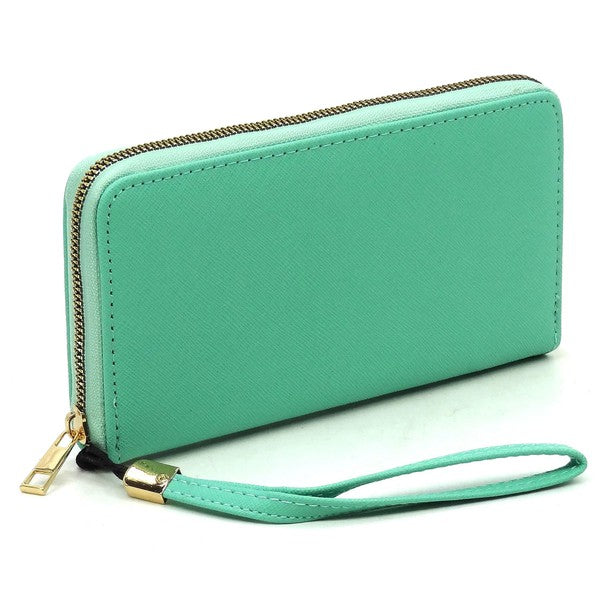 Mint Saffiano Zip Around Wallet Wristlet Side view