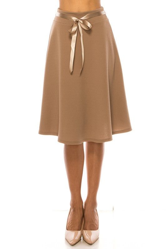 Mocha Solid A-line Skirt Front view